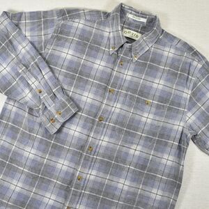 Orvis Mens Plaid Corduroy Button Down Shirt Large L/S Cotton Blue Gray Outdoor